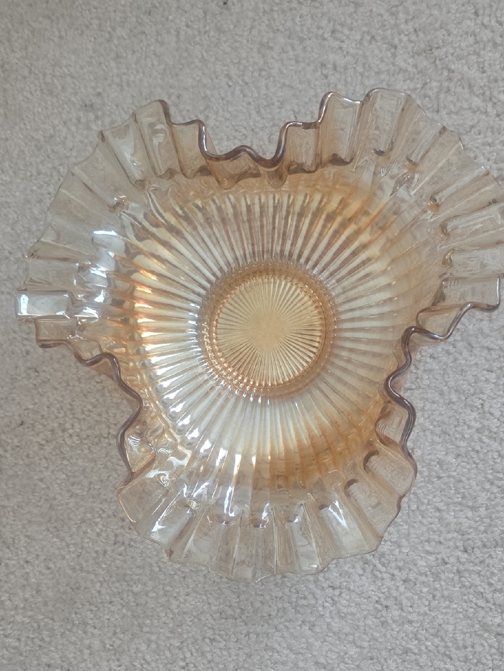 Ruffled Carnival Glass Centerpiece Bowl - Amber Iridescent